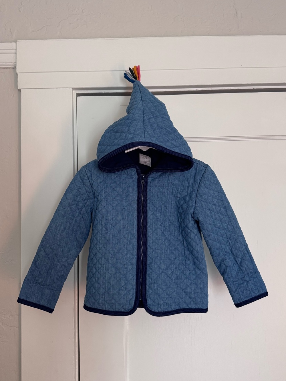 Hanna Andersson Light Blue Quilted Hooded Puffer Jacket with Navy Trim